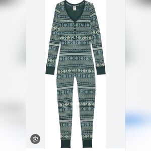 25. Victorias Secret/Pink Green and White Onsie Pajamas NWT